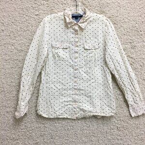 Tommy Hilfiger Button Up Shirt Medium Adult White Polka Dots Long Sleeve Womens